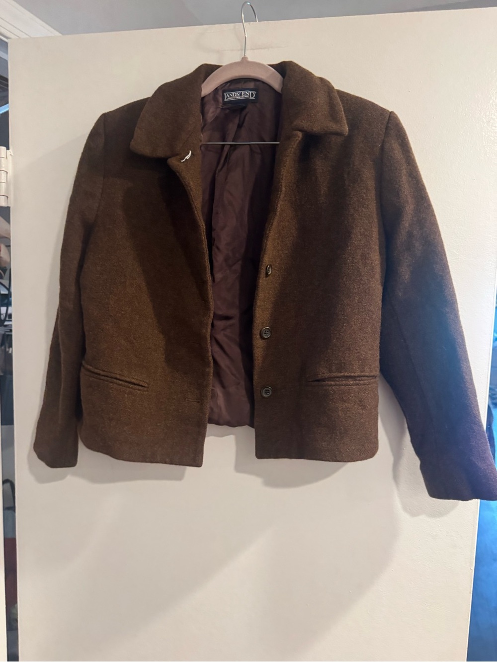 Vintage Lands’ End Brown Wool Blend Blazer Jacket Women’s Size 10